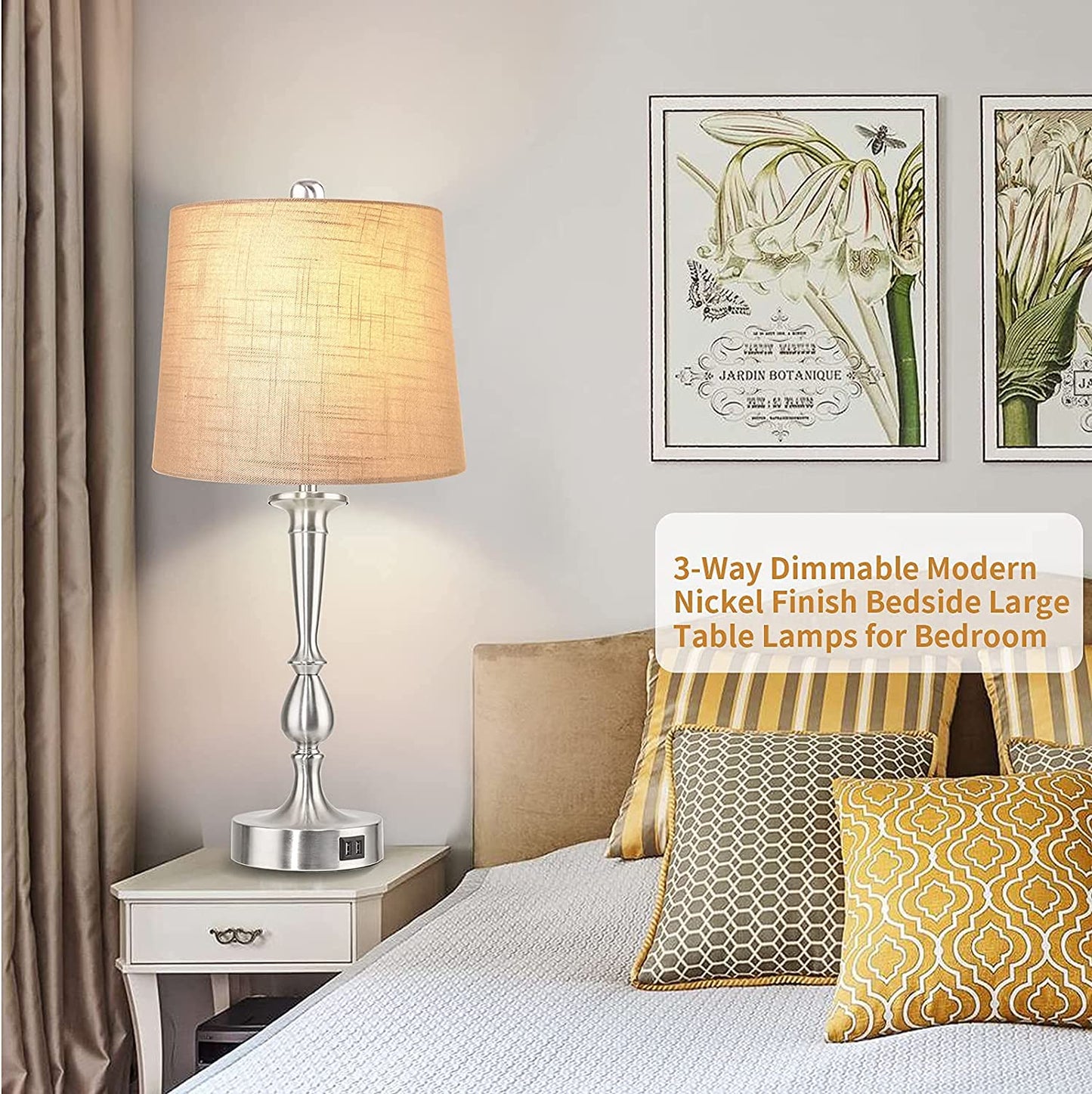 PARTPHONER Modern Nickel Finish Table Lamps Set of 2