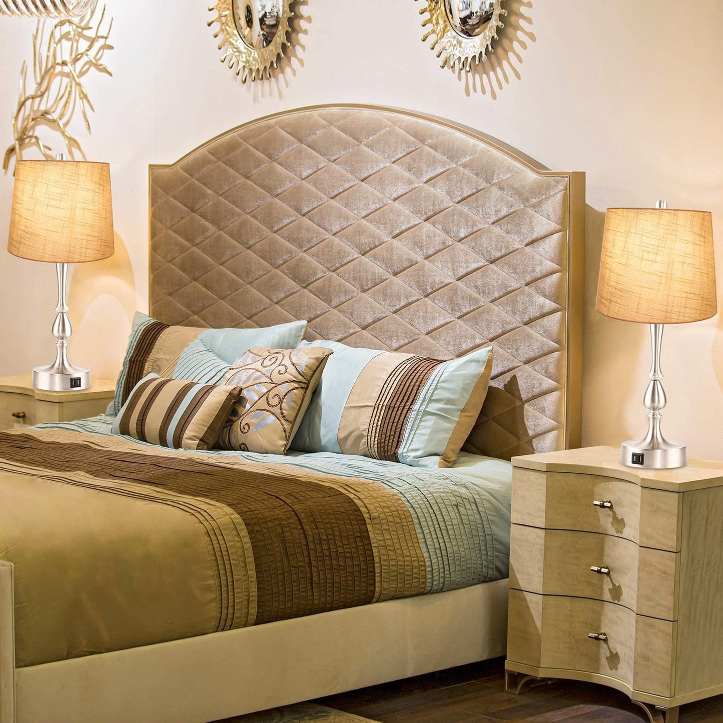 PARTPHONER Modern Nickel Finish Table Lamps Set of 2