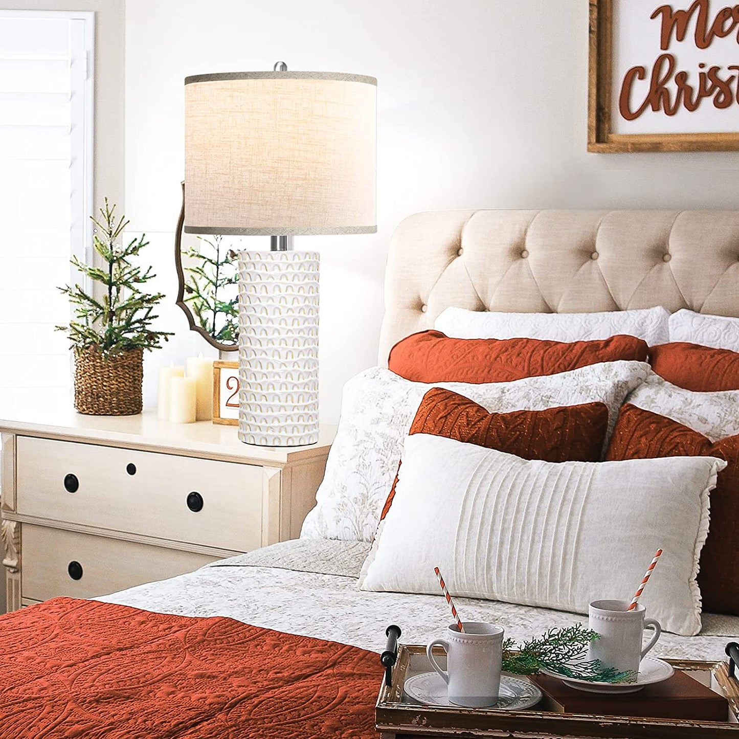 White Coastal Ceramic Table Lamps Set of 2