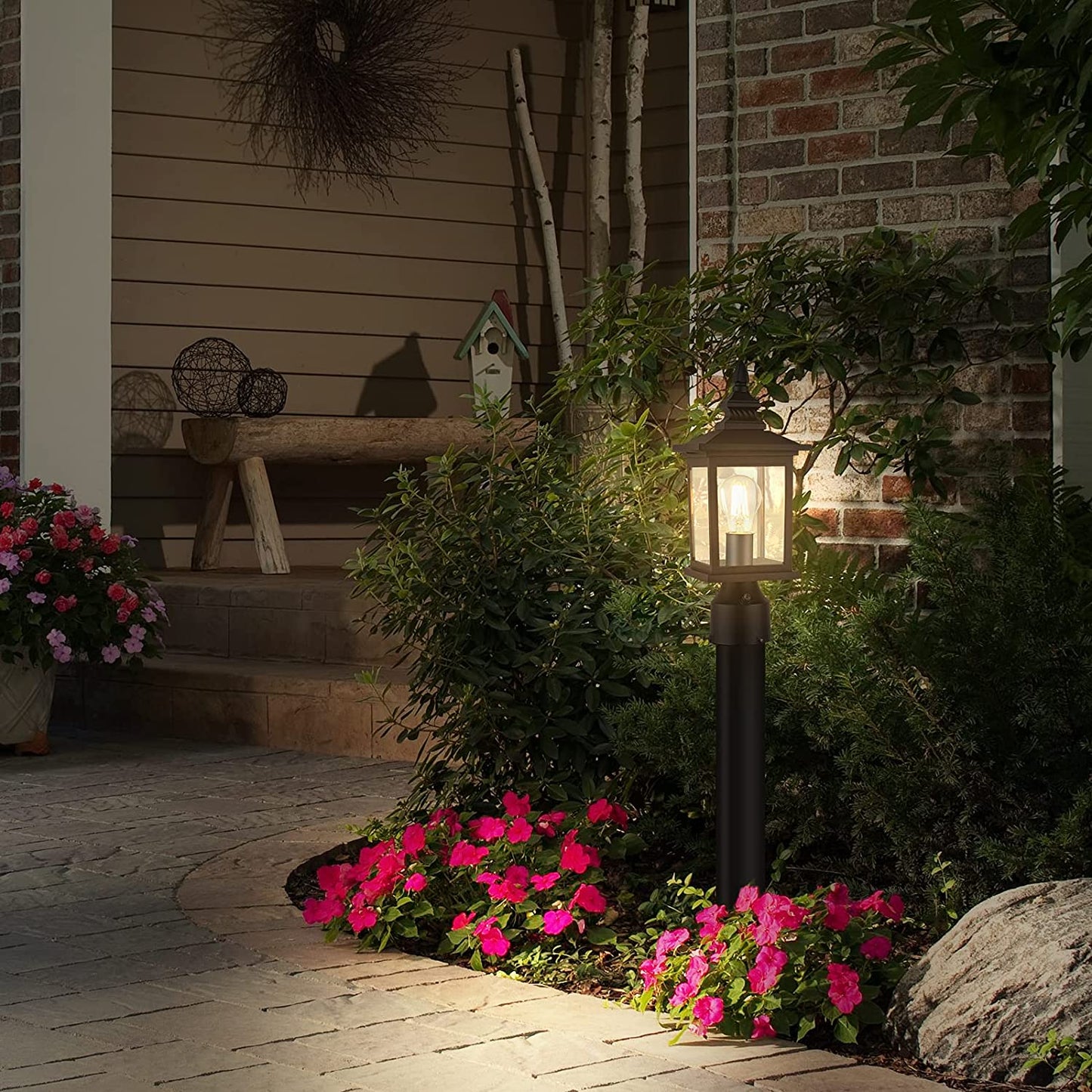 PARTPHONER Dusk to Dawn Post Lights with Pier Mount Base 2 Pack