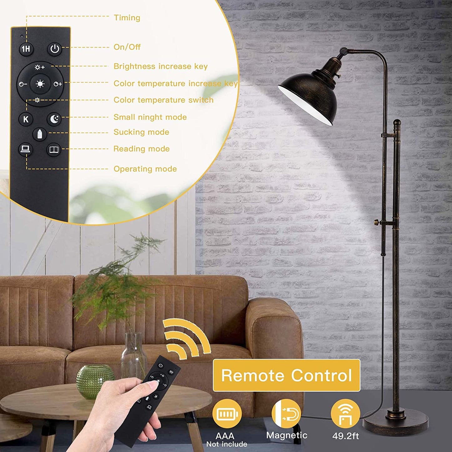 PARTPHONER Adjustable Industrial Floor Lamp in Aged Black Finish