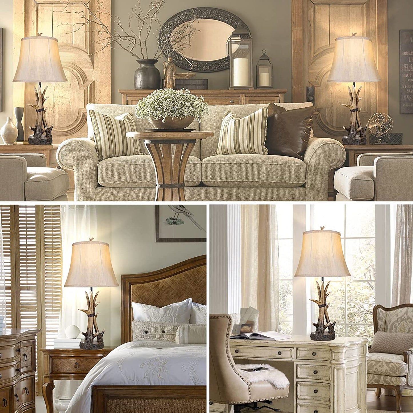 Hamucd Rustic Farmhouse Antler Western Table Lamps Set of 2