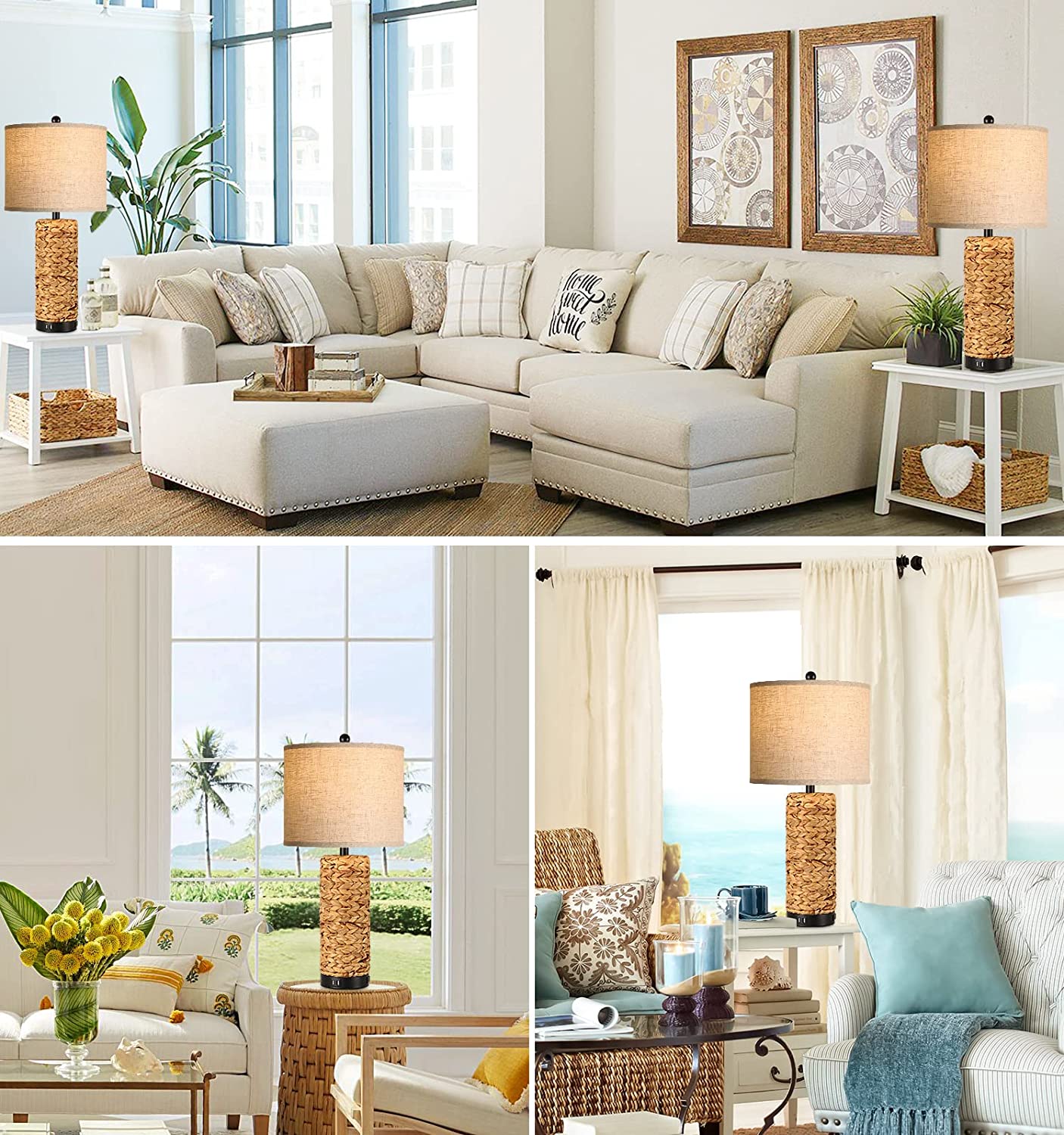 Hamucd Coastal Sea Grass Table Lamps Set of 2