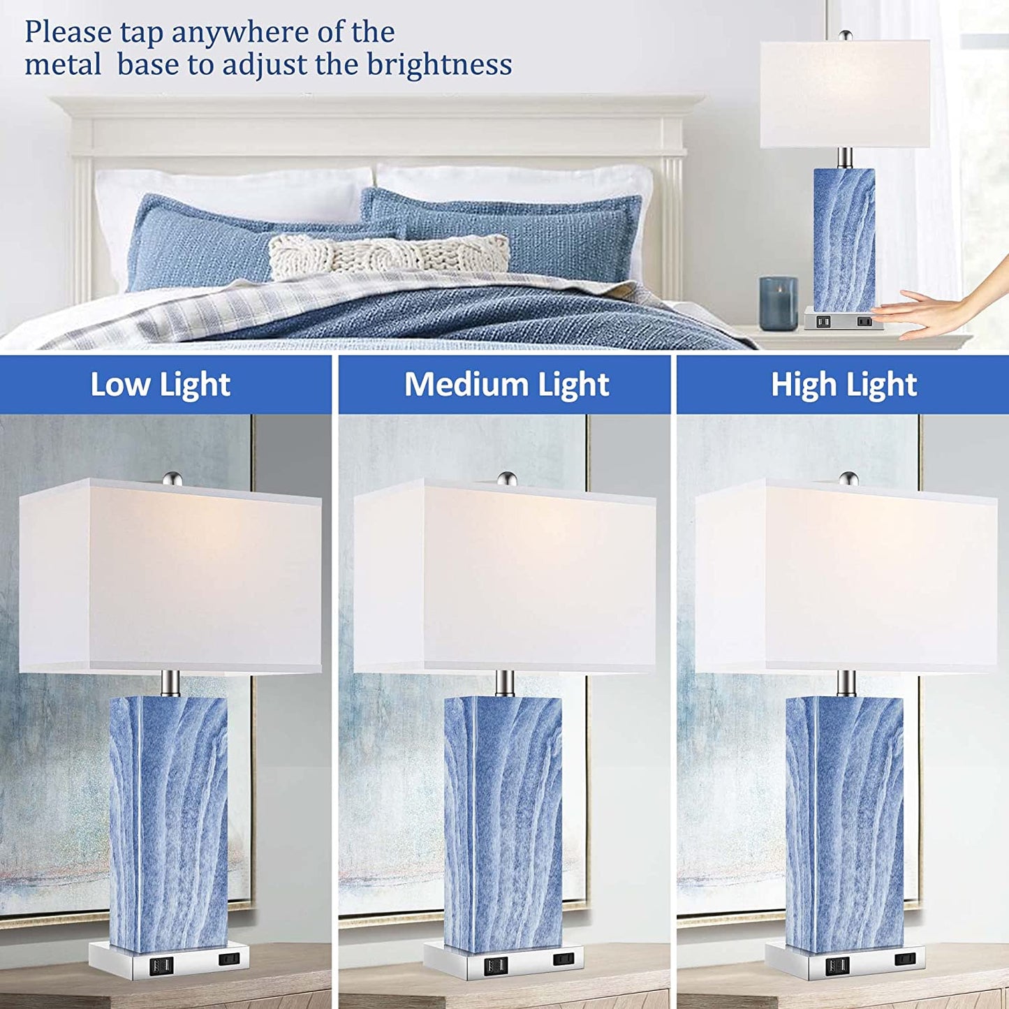 PARTPHONER Blue Modern Ceramic Table Lamps Set of 2
