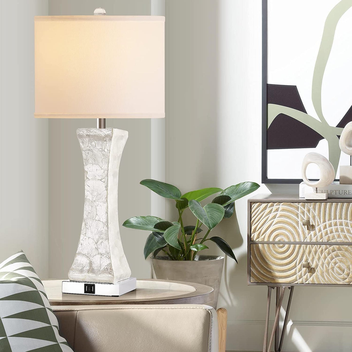 PARTPHONER 28'' Tall Coastal White Table Lamps Set of 2