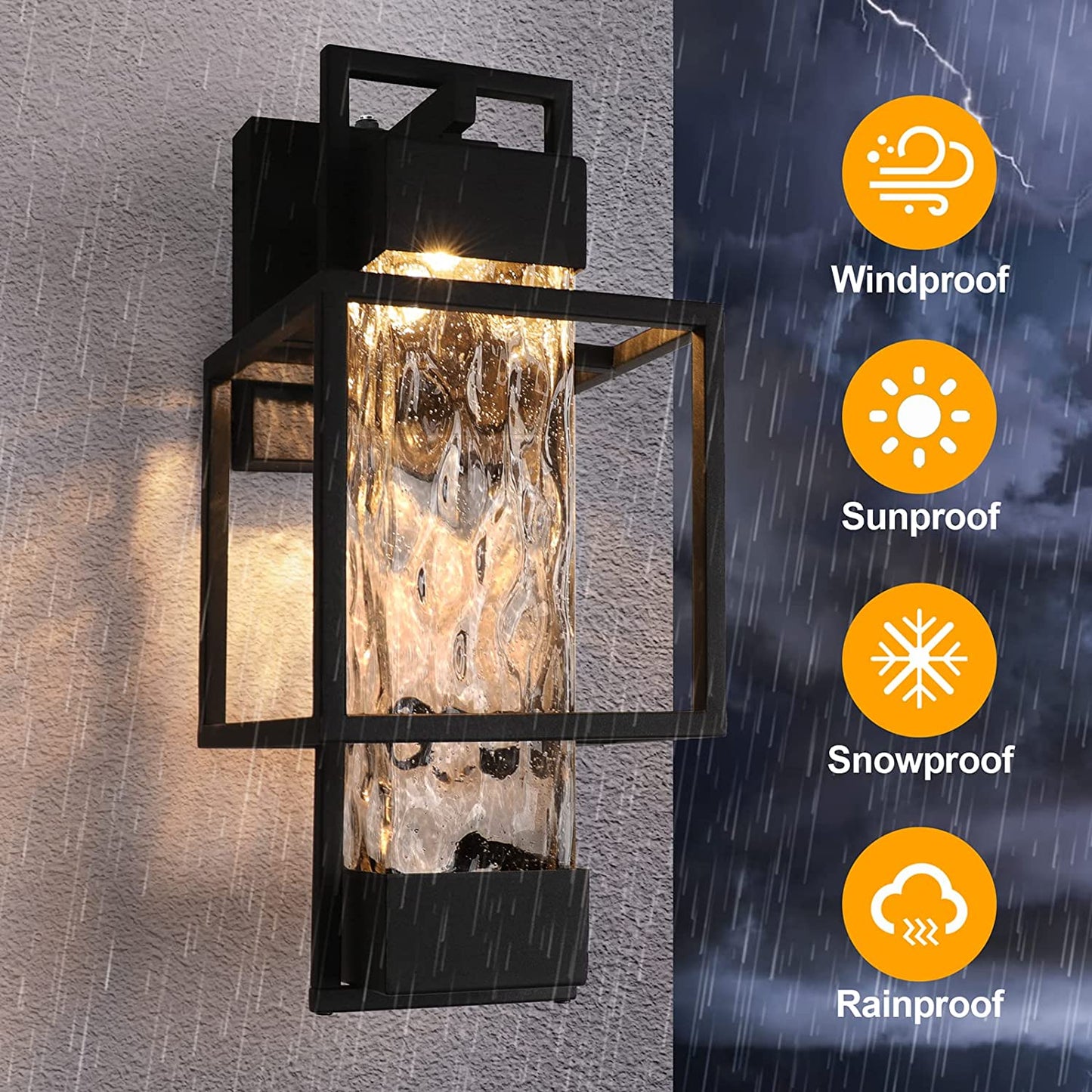 PARTPHONER Modern 15" H Water Glass Outdoor Wall Sconce, Dusk to Dawn