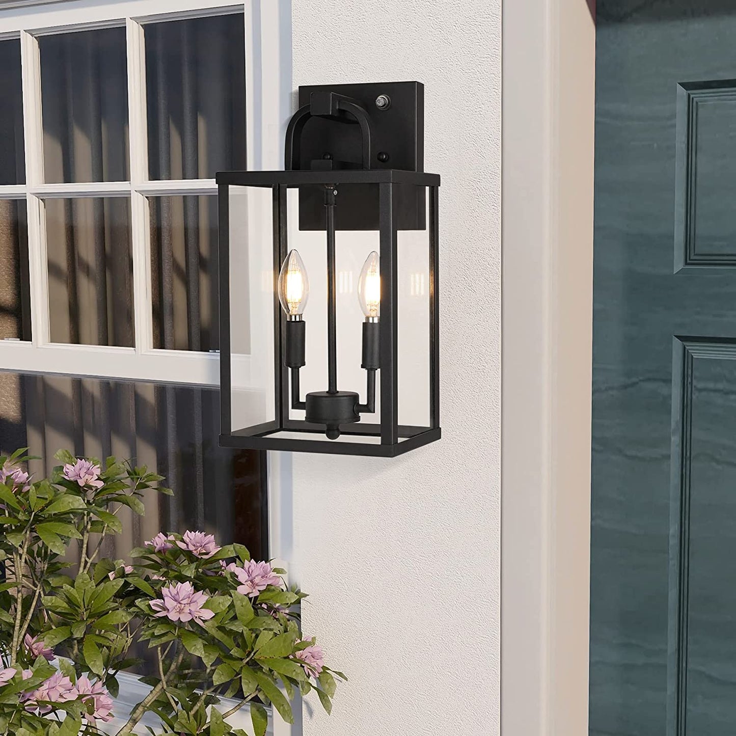 PARTPHONER Large Clear Glass Outdoor Light Fixutre 2-Light, Dusk to Dawn