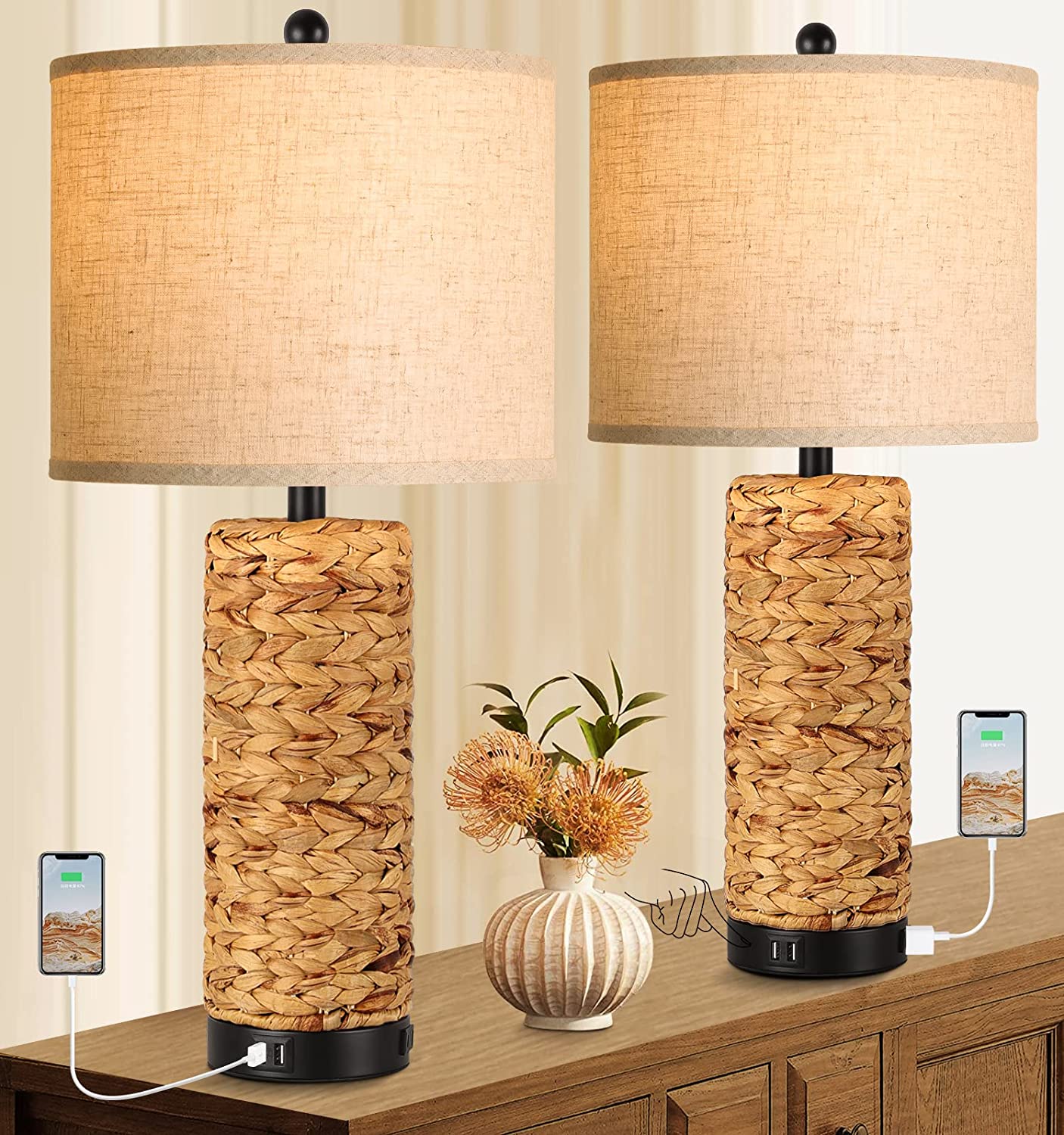 Hamucd Coastal Sea Grass Table Lamps Set of 2