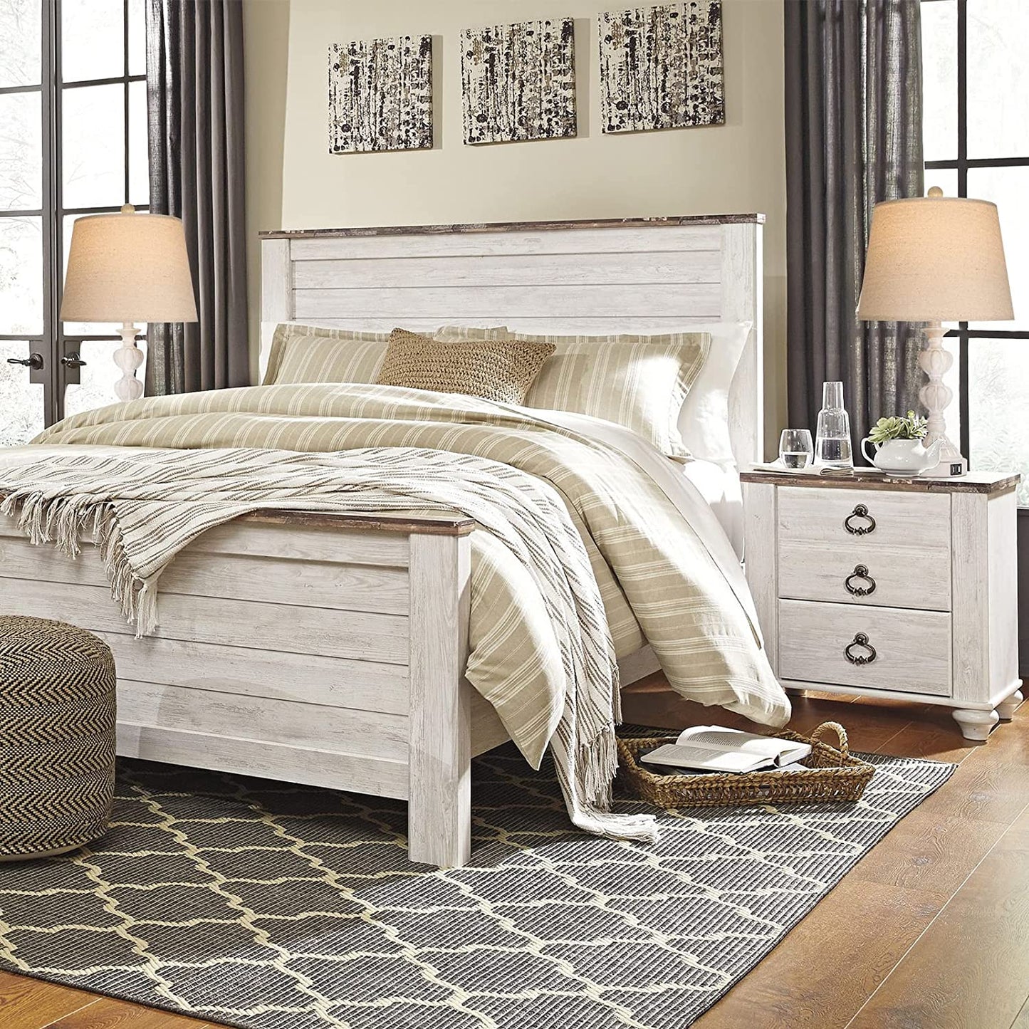 PARTPHONER Washed White Coastal Farmhouse Table Lamps Set of 2