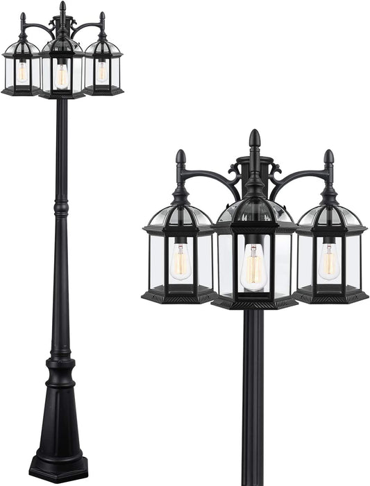 PARTPHONER 3-Head Outdoor Lamp Post Light Birdcage, Black