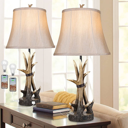 Hamucd Rustic Farmhouse Antler Western Table Lamps Set of 2