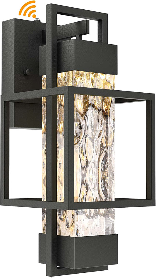 PARTPHONER Modern 15" H Water Glass Outdoor Wall Sconce, Dusk to Dawn