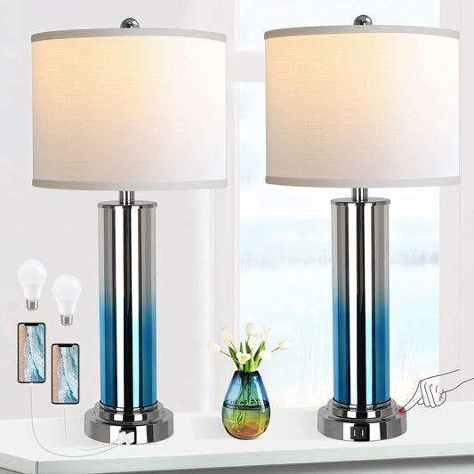 PARTPHONER 27''Tall Ombre Indigo Glass Table Lamps Set of 2