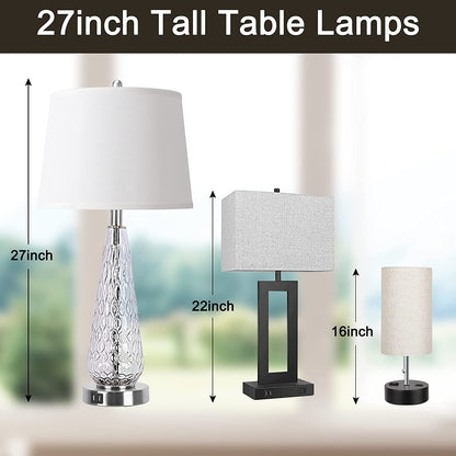 Modern Clearance Glass 27" Tall Table Lamps for Living Room Set of 2