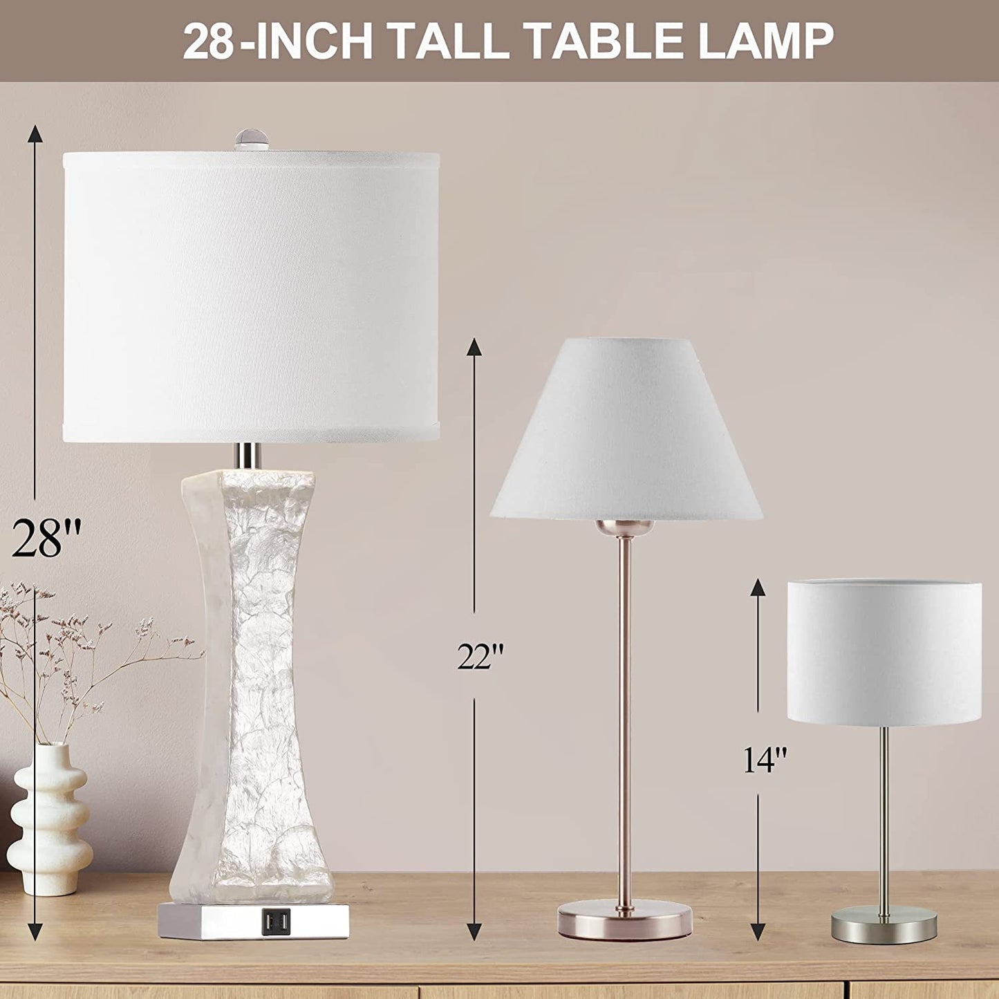 PARTPHONER 28'' Tall Coastal White Table Lamps Set of 2