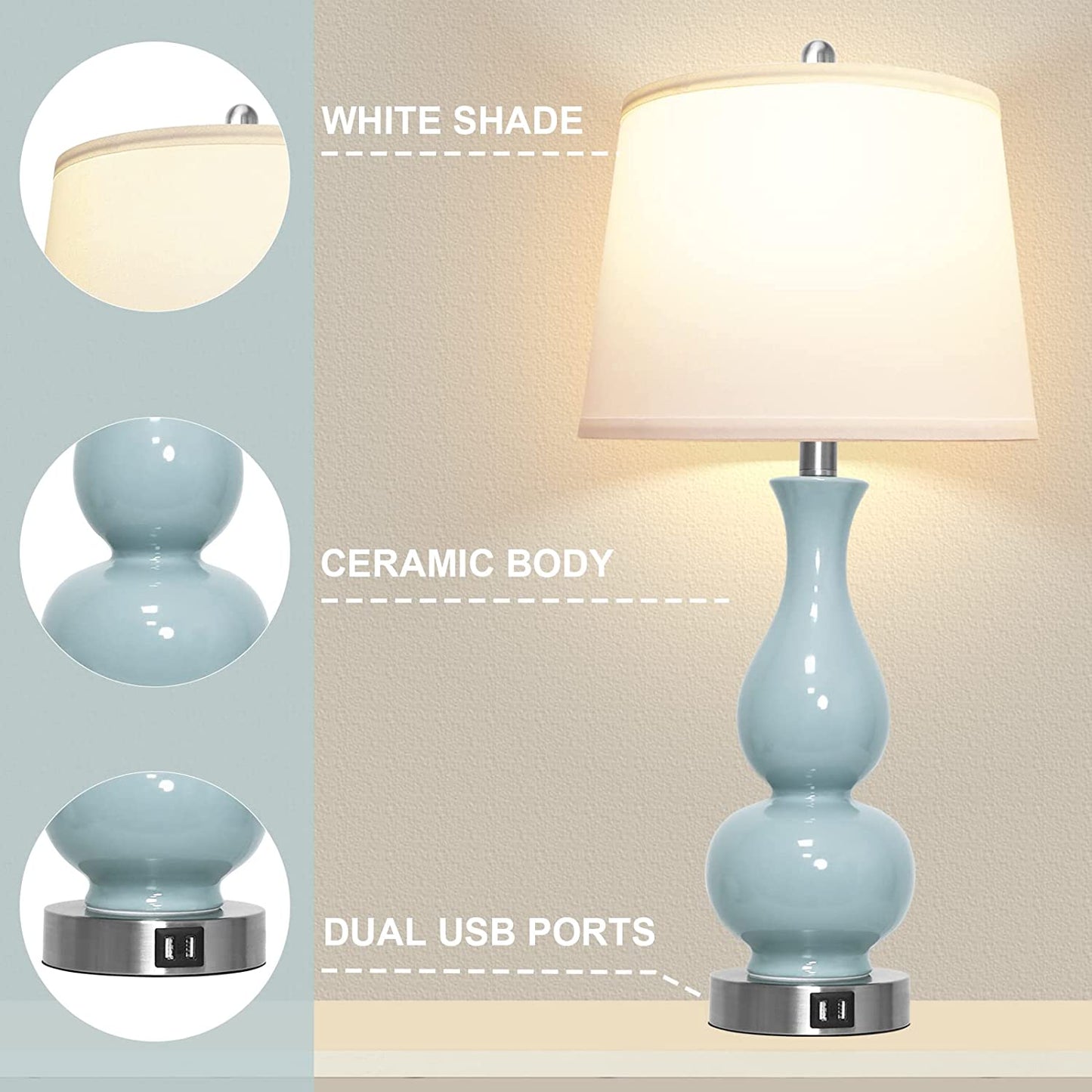 PARTPHONER Blue Green Ceramic Table Lamps Set of 2