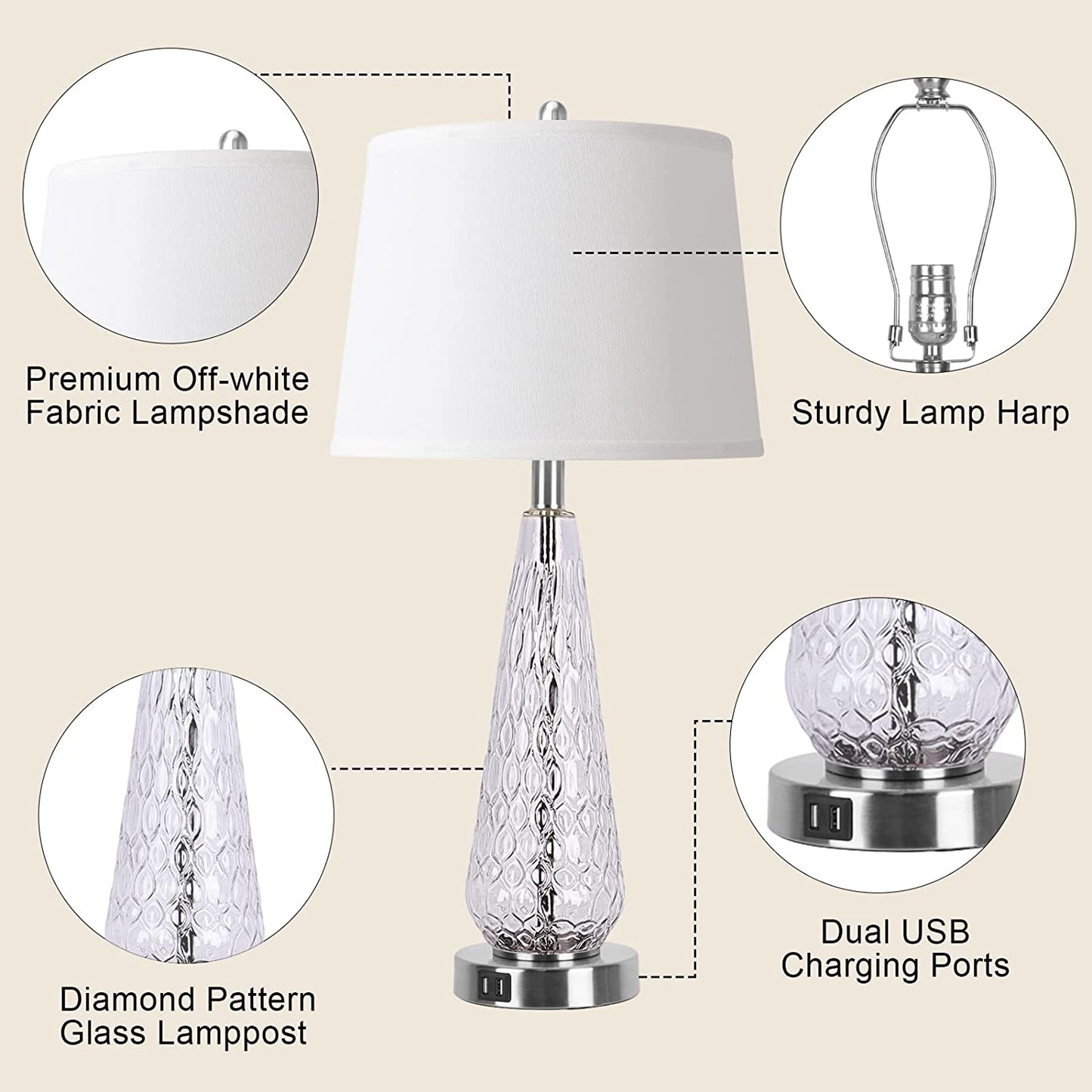 Modern Clearance Glass 27" Tall Table Lamps for Living Room Set of 2
