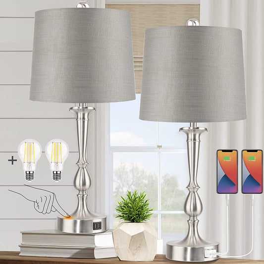 PARTPHONER Modern Nickel Finish Table Lamps Set of 2